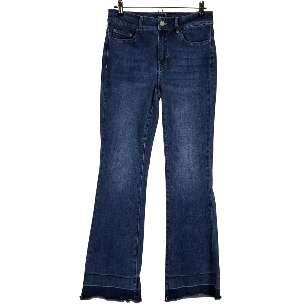 Charlie B Flare Jeans Womens 4 Blue Released Raw Hem Stretch C5368-431A